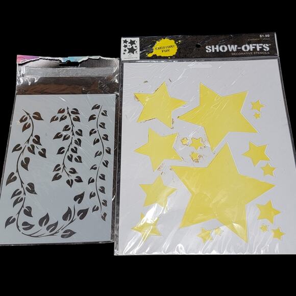 Decorative Stencils Lot of 2 Stars Leaves‎ Vines Scrapbooking Papercrafts DIY - Picture 1 of 6